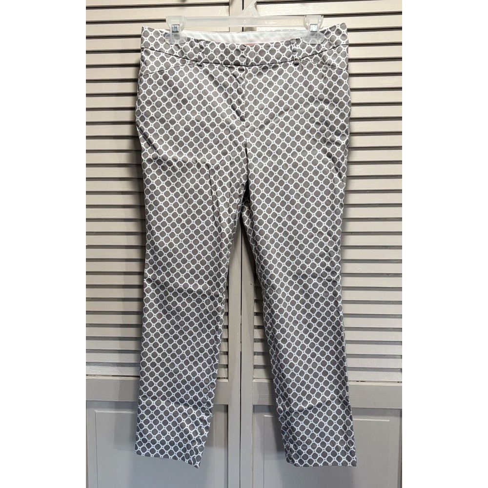 Zac & Rachel Tan/White Geo Print Crop‎ Skinny Pants Size 6 Mid Rise Pockets Zip